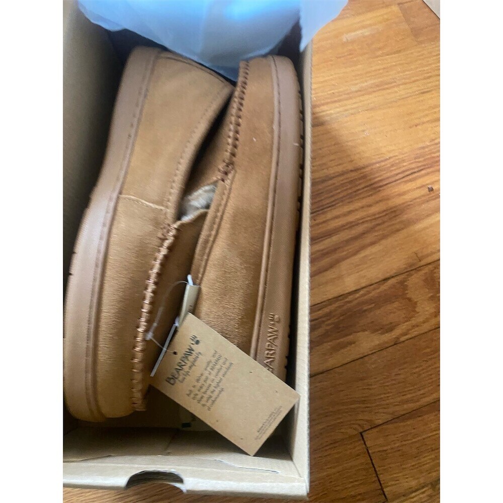 BEARPAW Moccasin Slippers Womens Size 12 Hickory Brown Faux Fur Lined